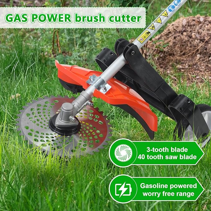 8-in-1 Gas Weed Eater, Multi-Functional Trimming Tool, 52CC 2-Cycle Gas Powered Hedge Trimmer, Weed Eater, String Trimmer, Brush Cutter, Edger, Pole Saw Chainsaw Pruner with Extension Pole (Orange)
