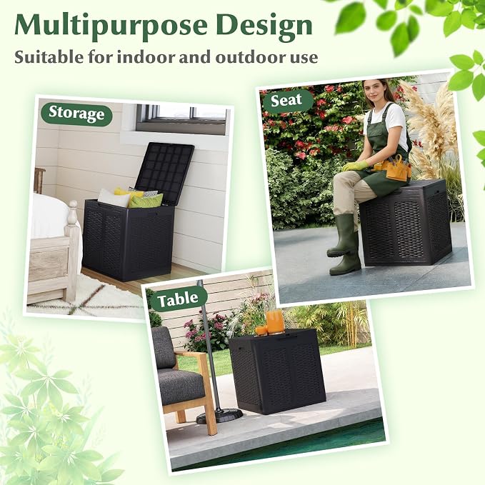 Tangkula 39 Gallon Outdoor Storage Box, Waterproof PP Resin Patio Storage Box with Lockable Lid for Indoor & Outdoor Use, Rattan Design Deck Box for Cushions, Garden Tools