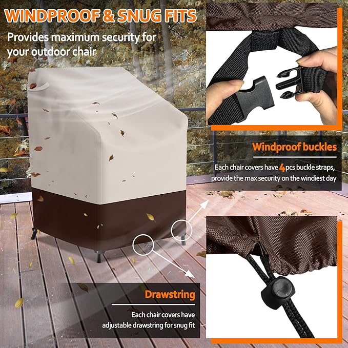 STARTWO Stackable Patio Chair Covers,Heavy Duty Waterproof Outdoor Furniture Cover Fits for 4-6 Stackable Dining Chairs,36"Lx28"Wx47"H,Beige & Brown