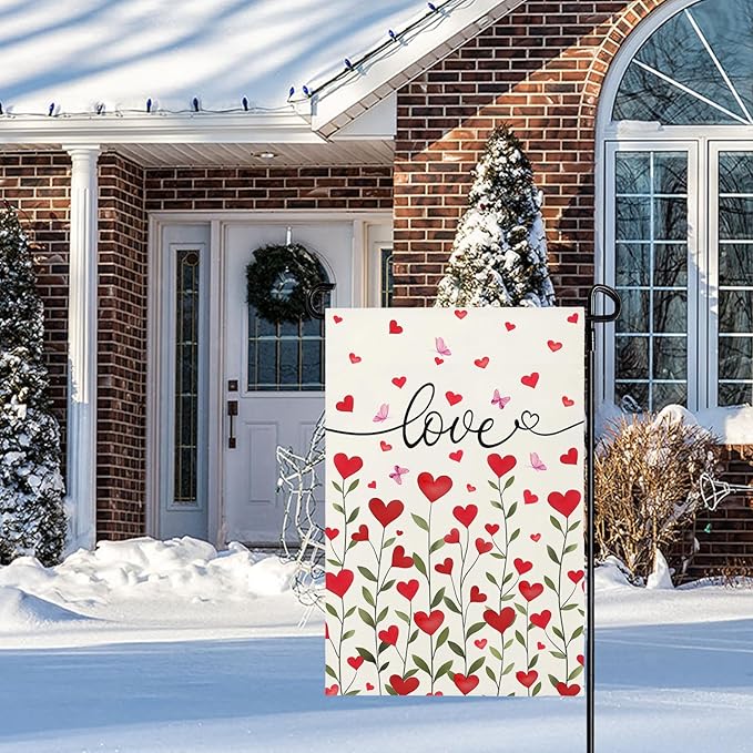 Valentines Day Garden Flag 12x18 Inch Double Sided Love Heart for Anniversary Wedding Yard Outdoor Decorations