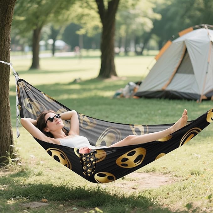 Gilded Leopard Pattern Outdoor Hammock with Tree Straps for Outside Patio Garden