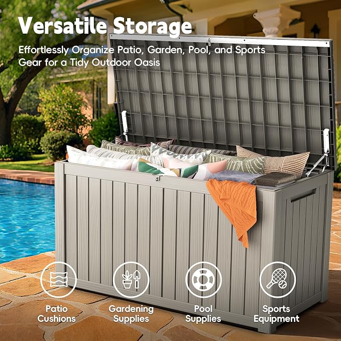 LubanNese Outdoor Storage Box, Waterproof Deck Box, Outdoor Patio Storage Bin, Weatherproof (Grey, 200 Gallon)