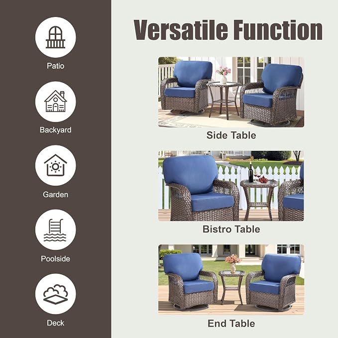 Patio Tables Wicker Side Table, Outdoor End Table with Storage Shelf, Patio Furniture Side Table for Sofa, Swivel Chairs, Garden, Balcony - Light Grey