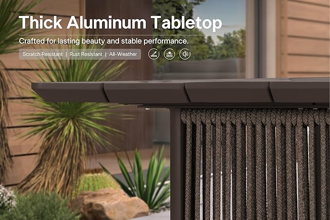 PURPLE LEAF 15 Pieces Outdoor Dining Set for 14, Aluminum Outdoor Patio Table and Chairs Set with Olefin Cushions, All-Weather Patio Dining Set for Garden or Deck, Brown