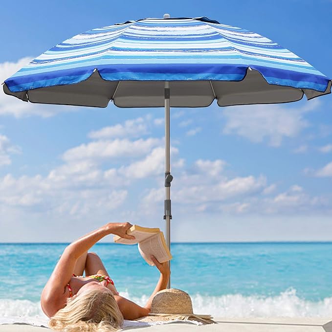 Blissun 7.2' Beach Umbrella with Sand Anchor, Outdoor Portable Beach Umbrella for Sand with Tilt Pole, Carry Bag, Air Vent