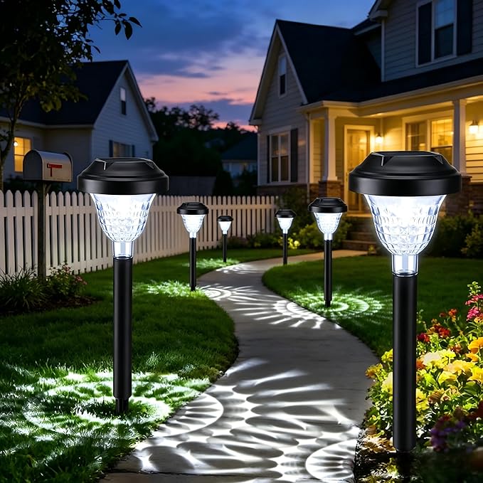 Joomer Solar Pathway Lights, 8Pack 10LED Solar Landscape Lights with Auto Lighting Sense & 2 Modes, Waterproof Outdoor Walkway Light, White Cascading Garden Light for Yard, Patio, Lawn, Driveway