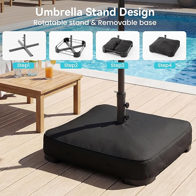 COSIEST 15FT Patio Umbrella with Base Included, Outdoor Double-Sided Table Umbrella,Large Rectangular Market Umbrella w Crank Handle for Garden, Pool, Deck Shade, Navy Blue