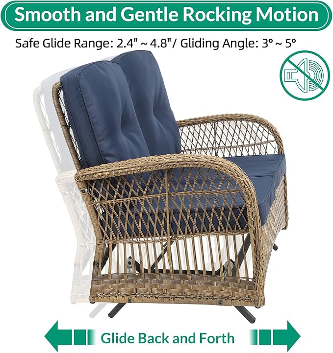 VIVIJASON 7-Piece Outdoor Patio Wicker Conversation Sets, All Weather Outdoor Rattan Furniture Set Includes Glider Loveseat, 2 Glider Rocker Chairs, 2 Swivel-Gliders Chairs, 2 Coffee Table, Navy Blue