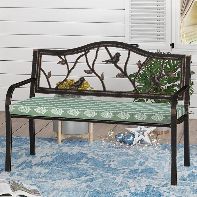 FUNHOME Outdoor Cushion Covers 42" x 18" x 3", No Insert! Patio Covers Replacement for Outdoor Furniture,Water Resistant Patio Bench Loveseat Cushion Covers 1 Pack, Fair Green (Covers ONLY)