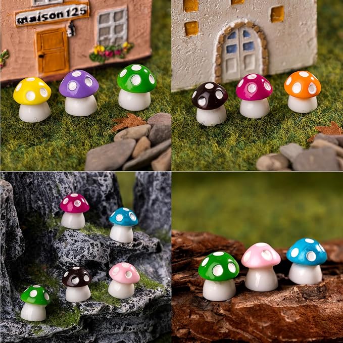 80P Mini Mushrooms, Tiny Resin Mushroom Figurines Small Little Resin in Bulk for Miniature Landscape Aquarium Potted Fairy Garden Home Decor Accessories Party Favors Gifts
