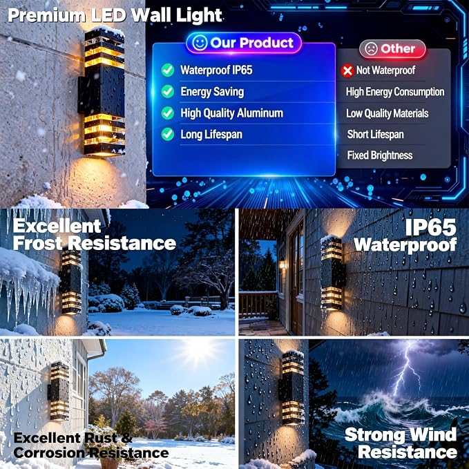 6Pack 15inch Outdoor LED Wall Lights,18W Outdoor Up&Down Wall Light Aluminum Body 4000K Day White Waterproof IP65 Outside Wall Lights 1800LM Outdoor Wall Mount Lights for Wall porch Garage Garden
