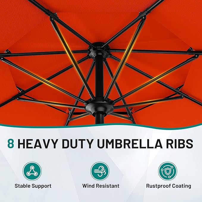 AreShark 12ft 2-Tier Patio Umbrella with Valance - Outdoor Umbrella Waterproof UV Protection, Market Table Umbrella w/ 8 Sturdy Ribs&Crank for Pool, Backyard, Garden(Orange)