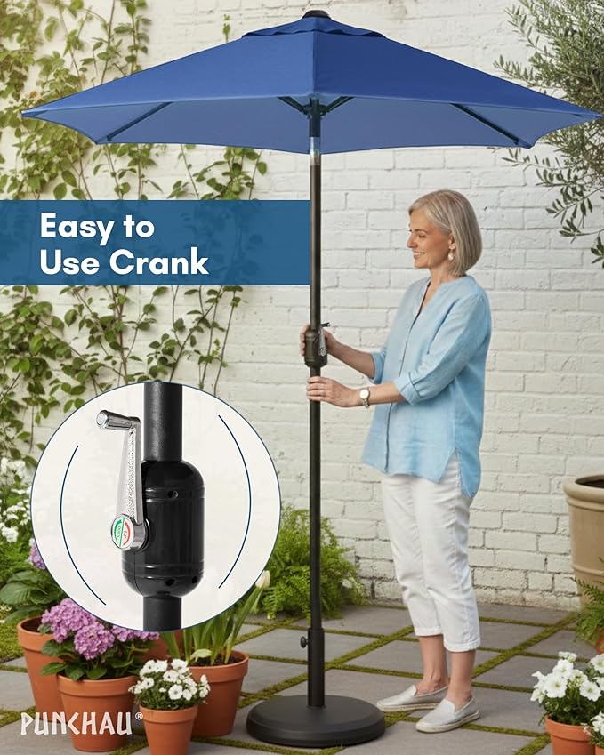 6 Ft Outdoor Patio Umbrella, Easy Open/Close Crank and Push Button Tilt Adjustment - Blue Market Umbrellas