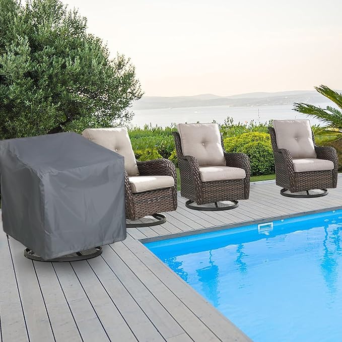 Patio Chair Covers 4 Pack, Outdoor Chair Covers Waterproof 600D Heavy Duty, All-Weather Patio Furniture Covers for Outdoor Swivel Chairs, Lawn Wicker Sofas & Rocking Chairs, Grey