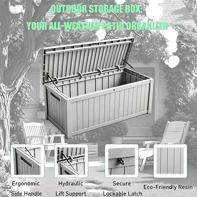 Outdoor Storage Solution with Deck Box Design, Multi-purpose Patio Furniture for Garden Tools, Shoe Storage & Cushions, Strong Storage Bins with Lids Style (lightgray)