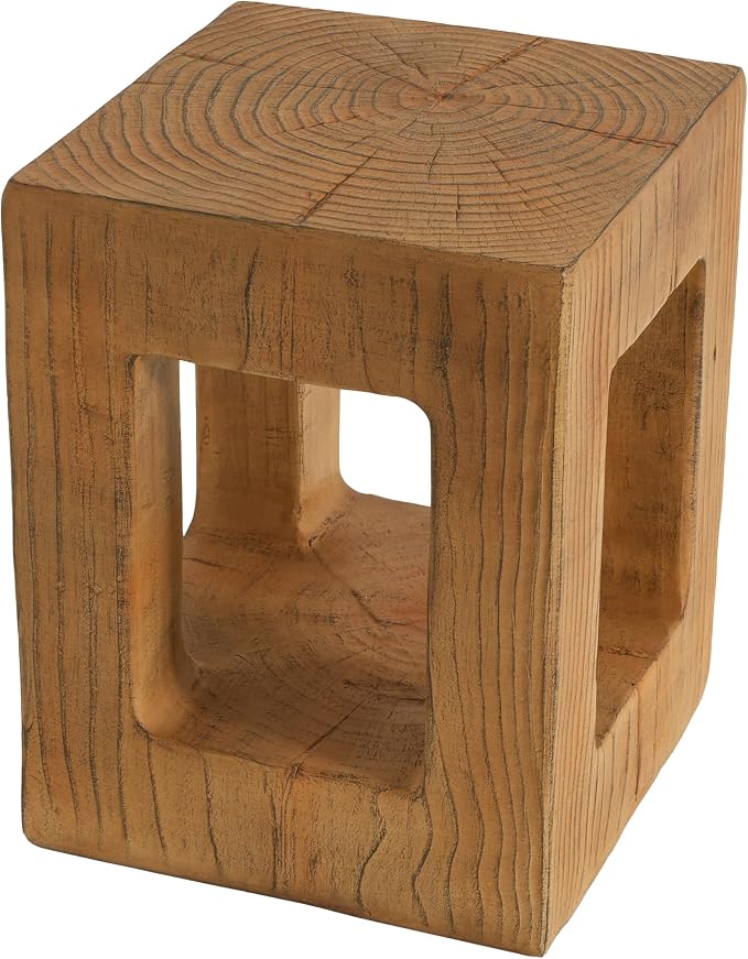 Christopher Knight Home Gogan 20.08" H Lightweight Concrete Outdoor Side Table, Square MGO Patio End Table, Wood-Like Texture Coffee Table, No Assembly Garden Plant Stand Indoor/Outdoor, Light Brown