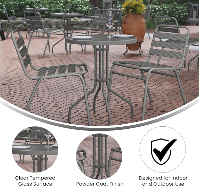 Flash Furniture Bellamy 23.75'' Round Tempered Glass Metal Table, Silver