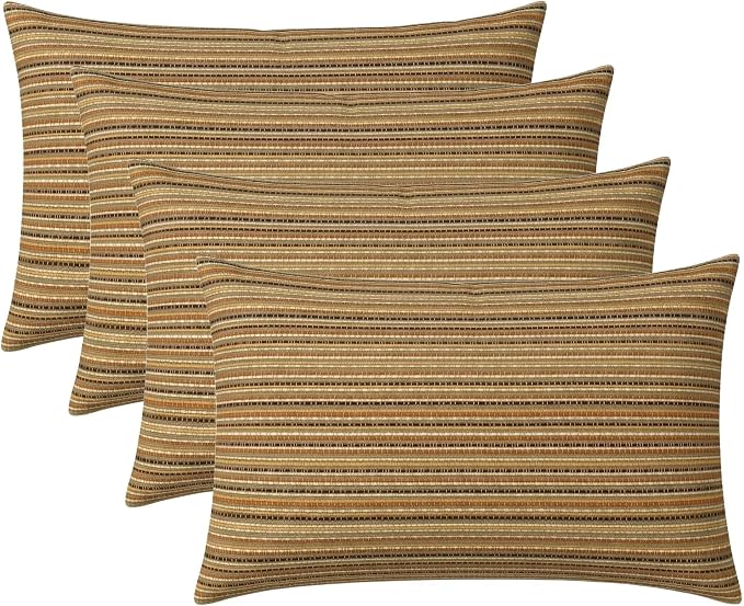 RSH DECOR: Designer Select Outdura Lumbar Throw Pillows Set of 4 | 20" x 12" | Water and Fade-Resistant Performance Fabric | Indoor Outdoor Accent Pillows | Made in USA (Moran Sonoma)