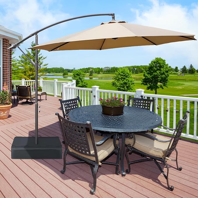BPS 10ft Patio Umbrella with Base Included, Outdoor Offset Cantilever Umbrella with Easy Tilt Adjustment, UV-Blocking Polyester Shade, 8 Ribs for Backyard, Poolside, Lawn and Garden