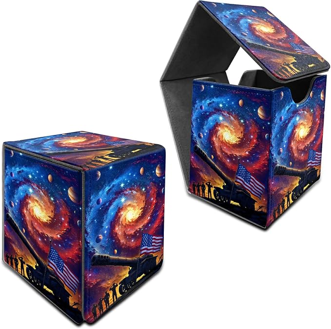Starry Sky Flag Card Deck Box for MTG, Personalized Card Storage Case Fits 120+ Sleeved Cards, Premium Leather TCG Box with Strong Magnetic Closure for Magic, CCG, PTCG, Baseball Cards