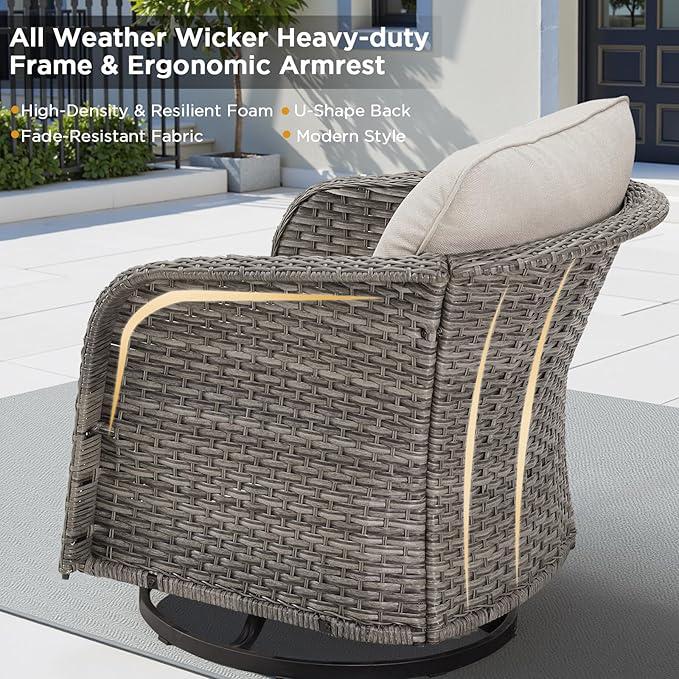 Belord Outdoor Patio Furniture Sofa Set - 3 Pieces PE Wicker Patio Furniture Section Couch with Multifunctional Ottoman, All-Weather Patio Conversation Set for Deck Balcony Garden Grey/Beige