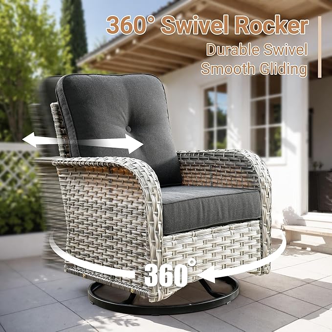 HOOOWOOO Patio Furniture Set,5 Pieces Wicker Outdoor Furniture,High Back Conversation Set with All Weather Resistant Swivel Chairs with Ottoman Side Table,Black