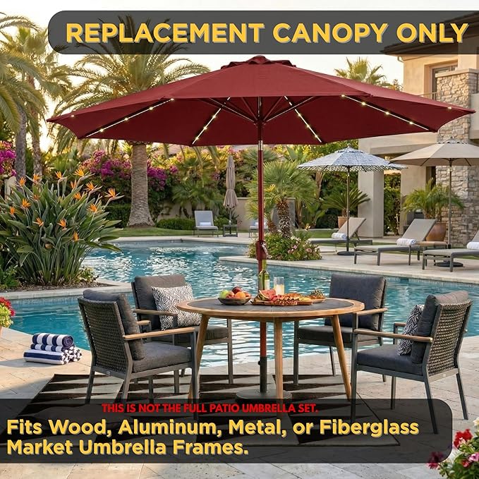 10ft Patio Umbrella Replacement Canopy for 8 Ribs, Outdoor Umbrella Canopy ONLY, Market Umbrella Top, Water-Resistant & UV-Protective