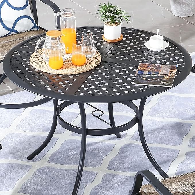 Patio Dining Set 5 Pieces Outdoor Furniture Sets Swivel Rocker Chairs Metal Round Table with All Weather Frame (5Pcs, Grey)
