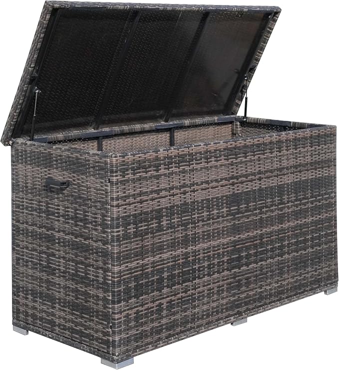 Outdoor 286 Gallon Large Rattan Deck Storage Box by Brown-Steel