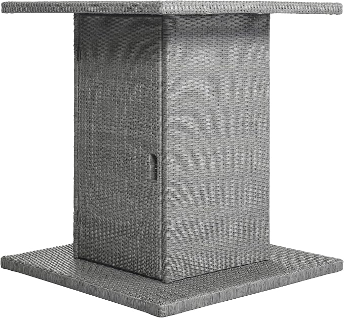 5-Piece Outdoor Patio Rattan Dining Set, PE Wicker Square Kitchen Counter Height Table Set with Storage Shelf and 4 Padded Stools