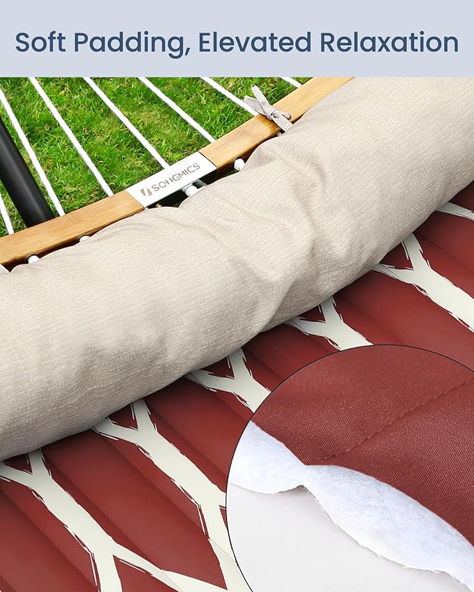 SONGMICS Hammock, Quilted Double Hammock with Padded Pillow, 78.7 x 55.1 Inches, 495 lb Weight Capacity, Portable for Outdoor Relaxation, Garden, Patio, and Camping, Red UGDC034R02V1