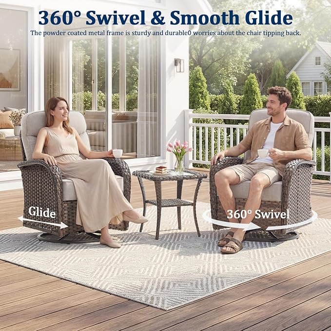 Outdoor Swivel Rocking Chair Patio Set (12pcs) High-Back - Thick Cushion Swivel Rocking Chair Patio with Sofa Set, All-Weather Wicker Patio Furniture Set, Suitable for Balcony Patios, Brown/Beige