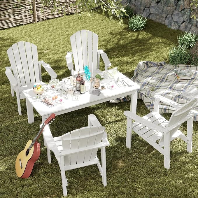 nevilywood Compact Stackable Adirondack Chairs Set of 4,HDPE,380lbs,White | 26.3" Wide HDPE.All-Weather Outdoor.Maintenance-Free.Stackable for Storage.25°Curved Straight Backrest.Quick Assembly