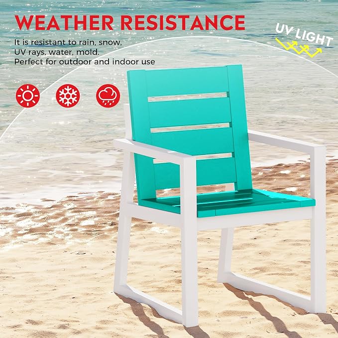 Costaelm Stinson HDPE Plastic Outdoor Patio Dining Arm Chair, Turquoise