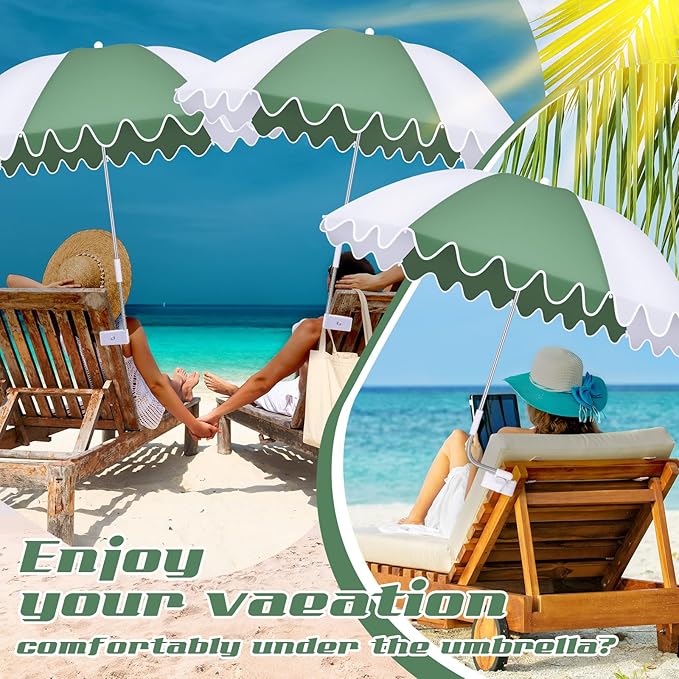Abbylike 2 Pcs Scalloped Chair Umbrella with Universal Adjustable Clamp 38'' Portable Wheelchair Umbrella UPF 50+ Camping Chair Parasol with Bag for Outdoor Patio Lawn