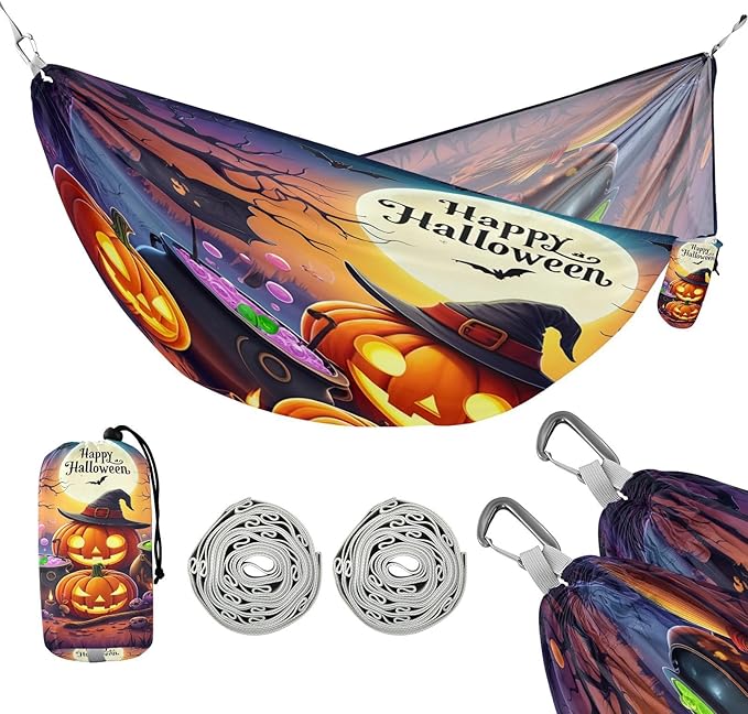 Hammocks for Outside Glowing Jack-o-Lanterns Camping Hammock Portable Hammocks with Tree Straps and Carry Bag Camping Accessories for Hiking Beach Outdoor
