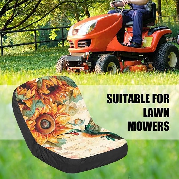 Lawn Mower Cover,Hummingbird Sunflower Tractor Seat Accessories,Medium Lawn Mower Seat Covers Fits Agricultural Vehicle