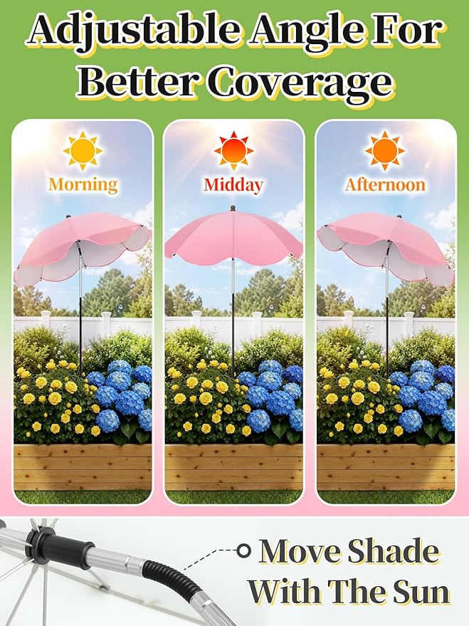 Cosweet Plant Umbrellas for Outdoor Plants with Stable 5 Prong Base & Adjustable Angle Height - 26" Larger UV-Resistant Garden Umbrella Shade, Easy Install for Raised Bed Potted Flowers