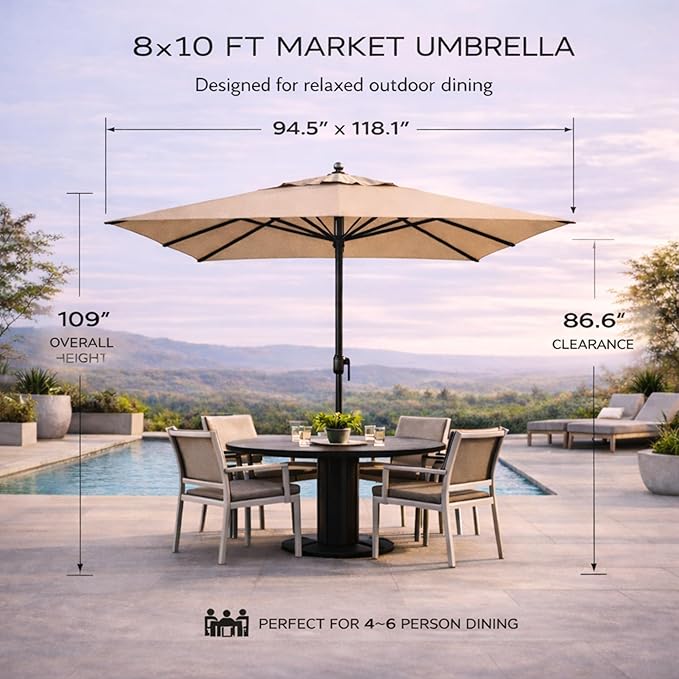 Treasure Garden 8 x 10 ft Patio Umbrella - Rectangular Market Umbrella – Auto Tilt – Bronze Aluminum Frame (Obravia2, Navy)