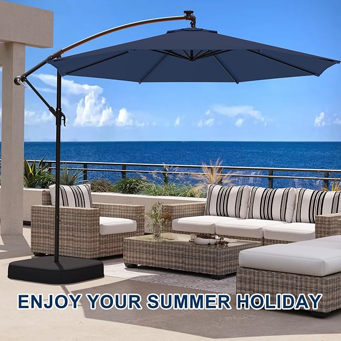 10FT Patio Umbrella with Base Included, Outdoor Offset Cantilever Umbrella, Infinite Tilt, UV Protection for Backyard, Lawn, Garden & Pool