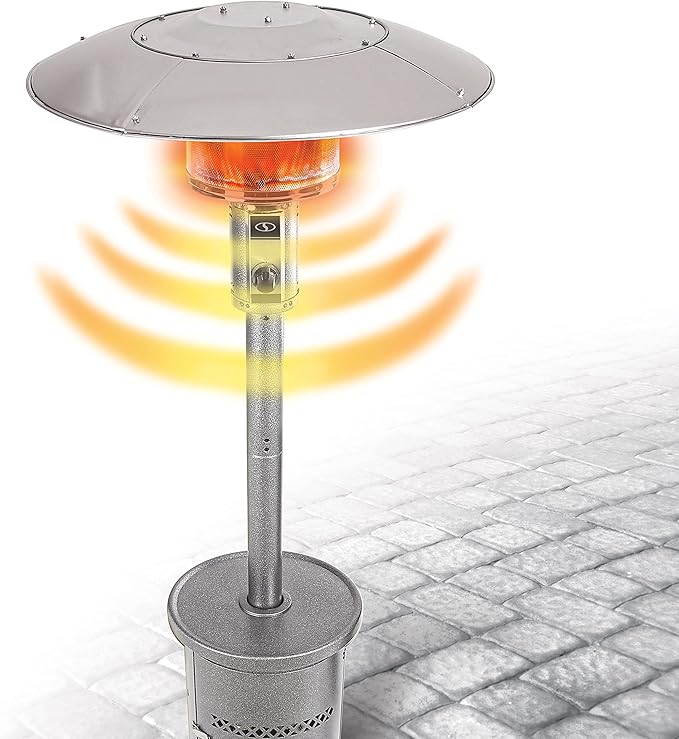 Sun Joe SJPPH48-SLV 48000-BTU Max Propane Outdoor Patio Heater w/Wheels and Built in Bar Table, Silver