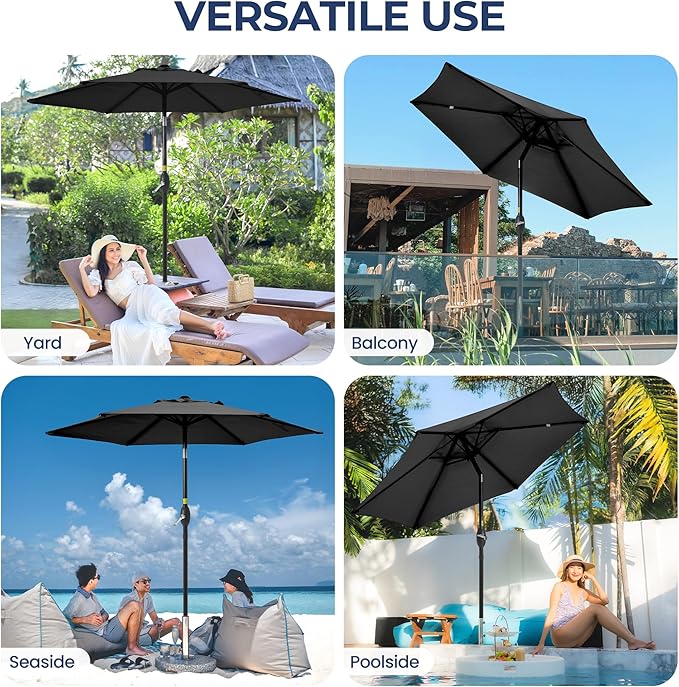 Wisteria Lane Outdoor Patio Umbrella, 7.5' Patio Umbrella, Market Umbrella, Large Outdoor Umbrella, Metal Pole Umbrella with Push Button Tilt and Crank, Polyester Canopy