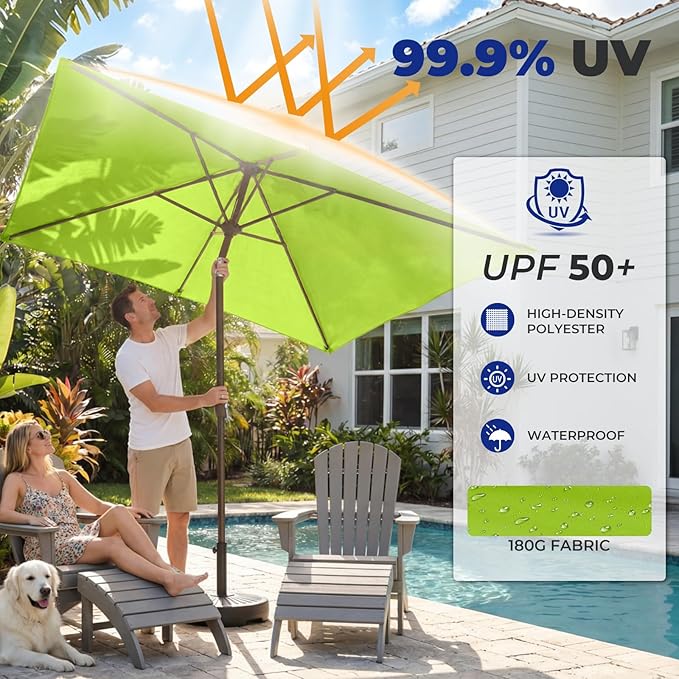 BRIOPAWS 6.5X10 FT Rectangular Patio Umbrella with Base Included | Rectangle Outdoor Umbrellas | 6 Sturdy Steel Ribs | Push Button Tilt & Crank | Heavy Duty for Garden Lawn Deck Backyard Pool |