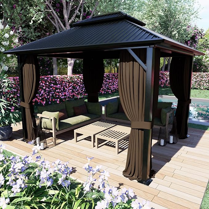 COWVIE 4-Panel 10' x 13' Gazebo Replacement Curtains, Patio Privacy Sidewalls with Double Zipper, Replacement for Outdoor Gazebo Canopy (Curtain Only)
