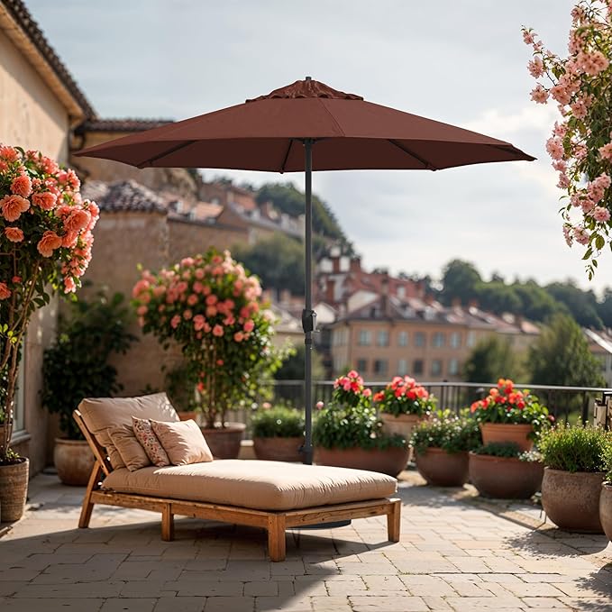 California Umbrella 10-Year Protection 9 Ft Outdoor Patio Umbrella, Pacifica Fade-Resistant Fabric, Auto-Tilt, Heavy Duty Aluminum Frame, 8 Reinforced Ribs for Pool or Deck, Bronze Pole, Brick