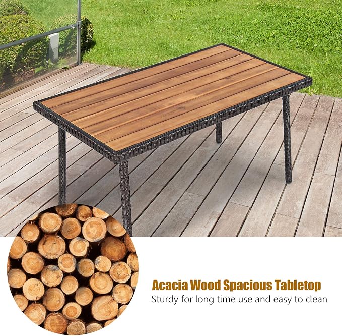 COSTWAY 4PCS Patio Rattan Furniture Set Outdoor Conversation Set Coffee Table w/Cushions