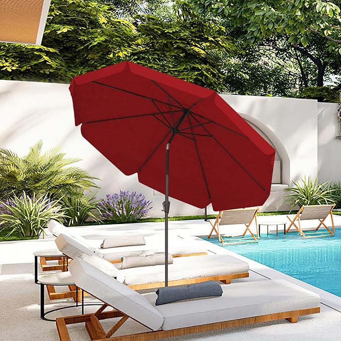 JEAREY 9 FT Patio Umbrella Outdoor, Table Umbrellas Market Umbrella w/Push Button Tilt/Crank, 8 Sturdy Ribs(Red)