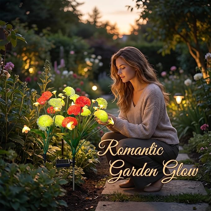 Solar Garden Lights Outdoor 4 Packs Solar Swaying Bee Lights with Fake Flowers Waterproof Firefly Light Flower Fairy Lights Outdoor Patio Yard Pathway Decoration Ideal Gifts for Women Mother's Day