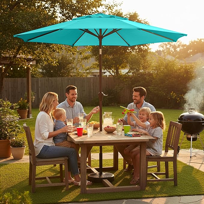 9ft 2-Tiers Patio Umbrella,Outdoor Market Table Umbrella with Push-Button Tilt & Crank | UV Protection,Suit for Backyard,Garden,Pool,Deck(Peacock Blue)