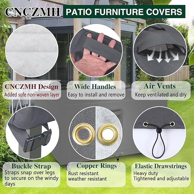 Square Heavy Duty Patio Table Covers Waterproof, 600D Outdoor Dining Table and Chair Set Covers, Outdoor Furniture Cover Waterproof for Sectional Sofa Couch 25''L x 25''W x 18''H, Grey